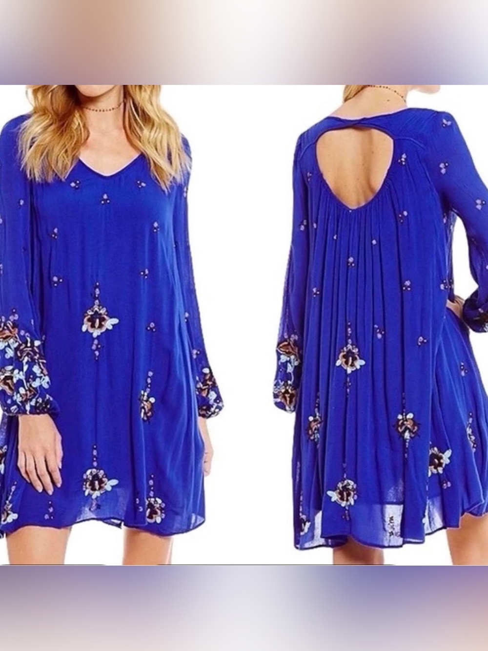 Free People Oxford Embroidered Swing Tunic Mini Dress Women’s Medium Blue